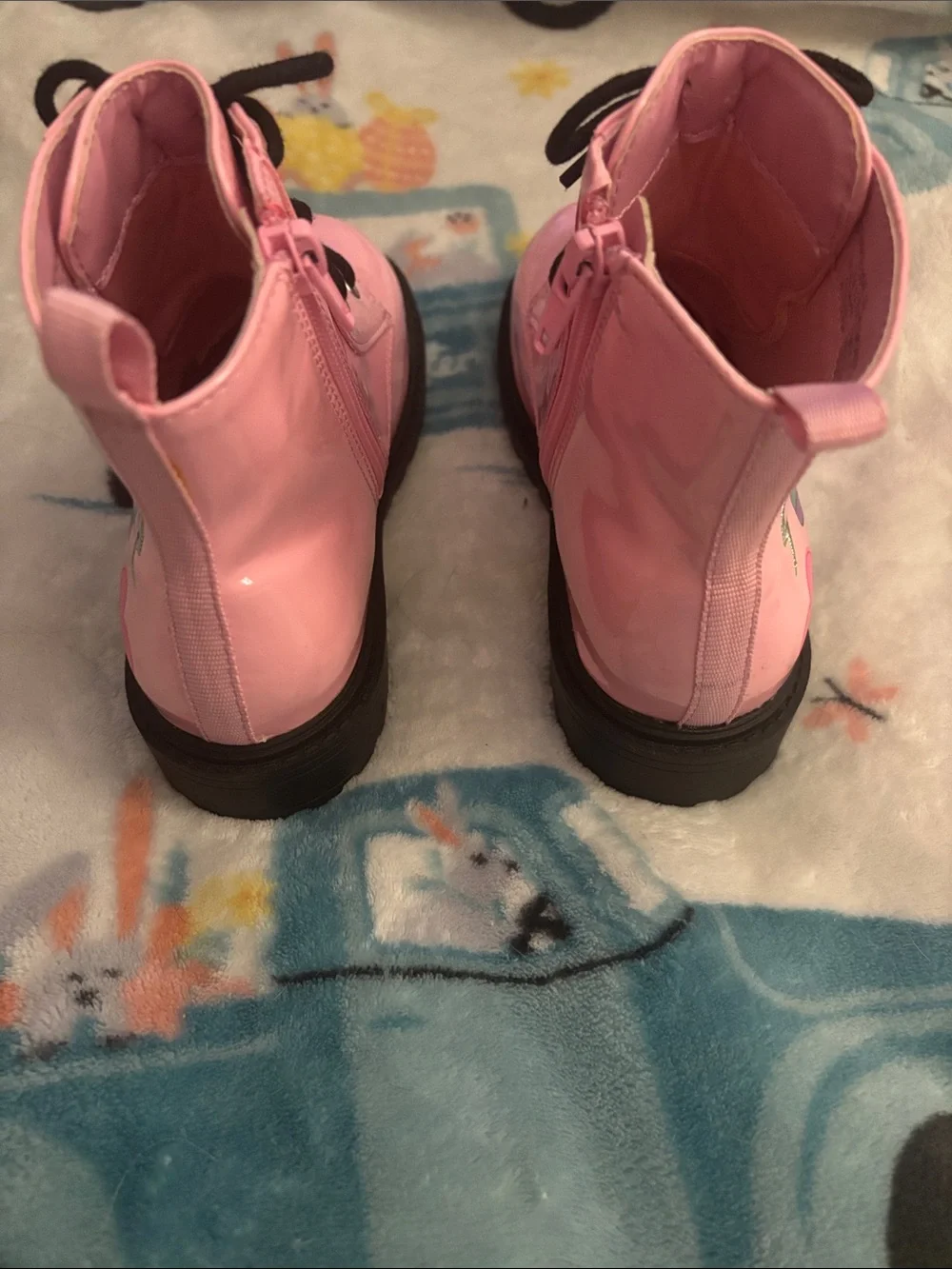 Wonder Nation Pink Patent Combat Boots with Black Laces